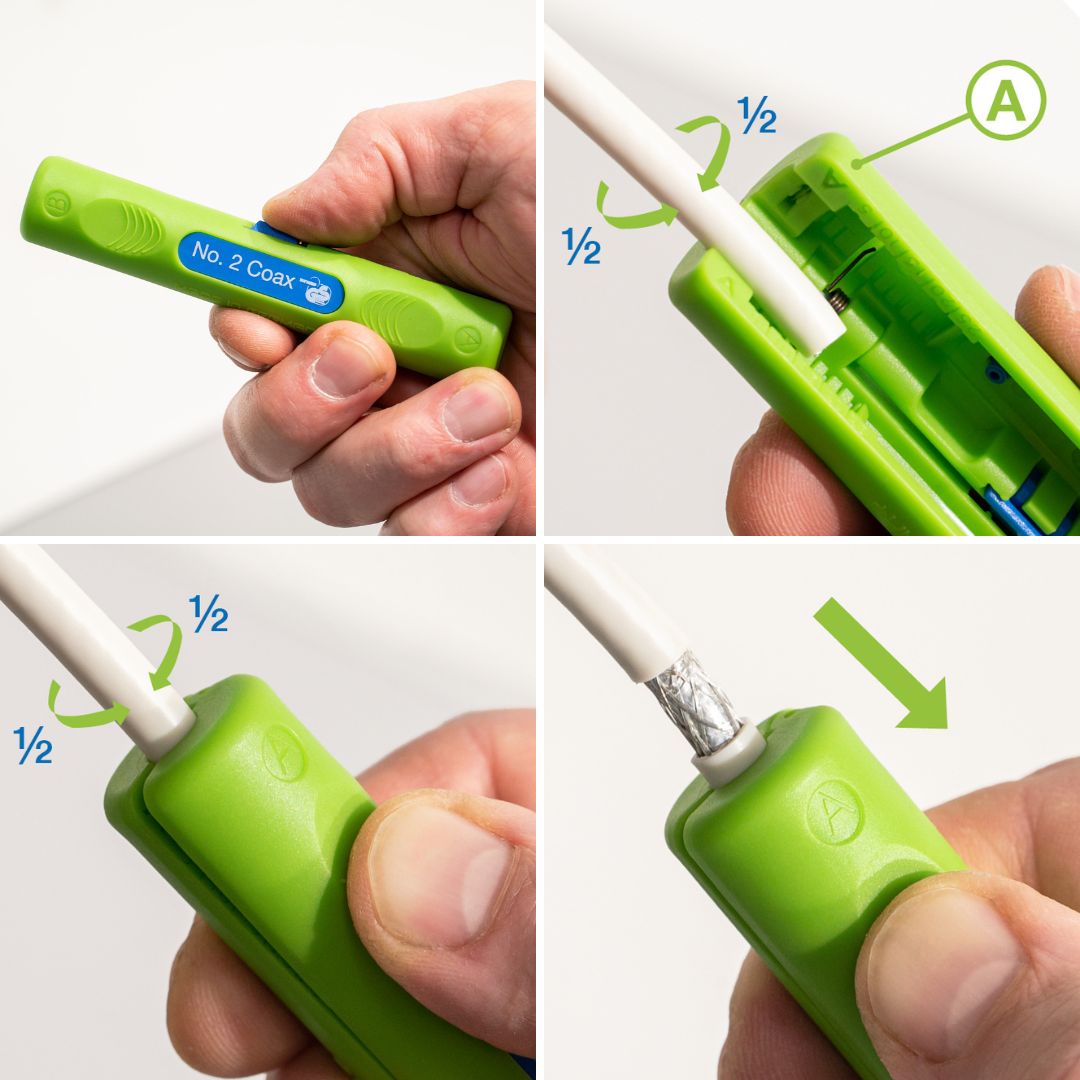 Coax Soyucu No. 2 Green Line | Koaksiyel kabloları soymak ve sıyırmak için sürdürülebilir sıyırma aleti I Çalışma aralığı 4,8 - 7,5 mm Ø