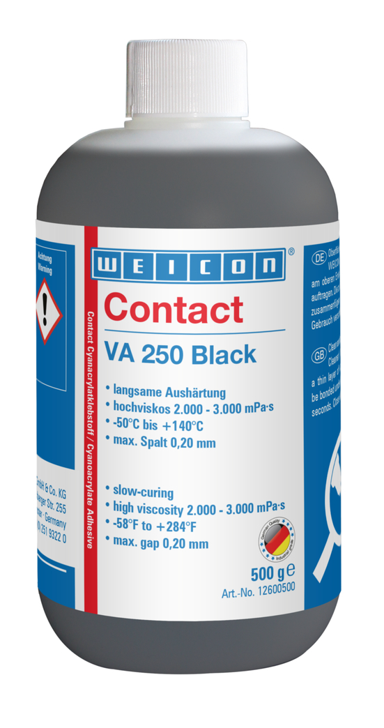Contact VA 250 Black Siyanoakrilat Yapıştırıcı | Yüksek viskoziteli hızlı yapıştırıcı, kauçuk dolgulu