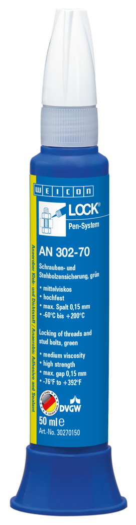 WEICONLOCK® AN 302-70 Cıvata ve Dişli Sabitleyici | Yüksek mukavemetli, orta viskoziteli, içme suyu onaylı WEICONLOCK® AN 302-70 Cıvata ve Dişli Sabitleyici | Yüksek mukavemetli, orta viskoziteli, içme suyu onaylı