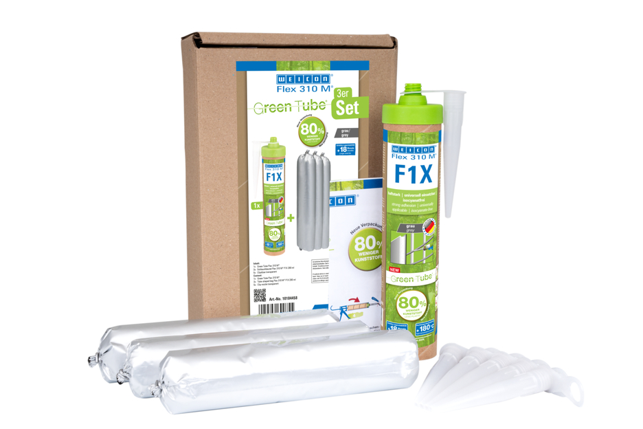 WEICON Green Tube Flex 310 M F1X | MS polimer esaslı, çok yüksek ilk yapışma özelliğine sahip, 180°C'ye kadar sıcaklığa dayanıklı yapıştırıcı ve sızdırmazlık maddesi