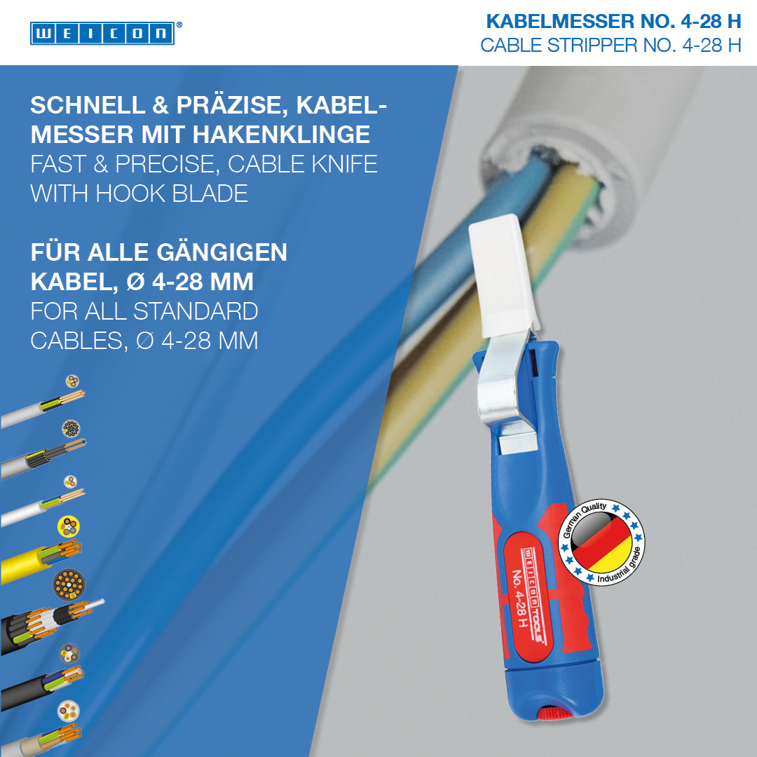 Kablo Soyucu No. 4-28 H | 2 bileşenli ve fiberglas takviyeli plastik saplı I kanca uçlu ve koruyucu kapaklı I çalışma aralığı 4 - 28 mm Ø