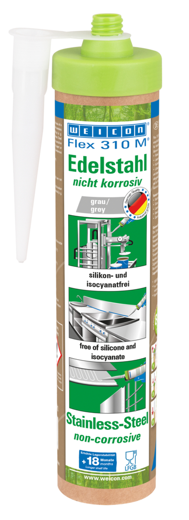 Flex 310 M® Paslanmaz Çelik | MS-Polimer bazlı, yüksek başlangıç mukavemeti ve metalik görünüme sahip yapıştırıcı ve sızdırmazlık maddesi