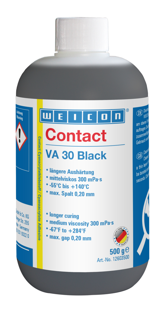 Contact VA 30 Black Siyanoakrilat Yapıştırıcı | Orta viskoziteli anında yapıştırıcı, kauçuk dolgulu