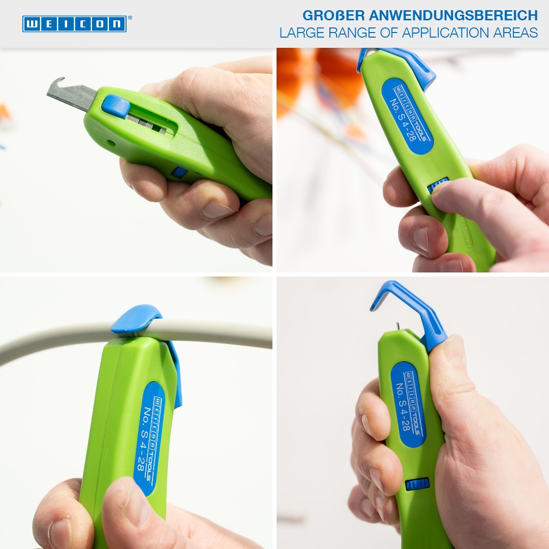 Kablo Soyucu No. S 4-28 Green Line | Sürdürülebilir sıyırma aleti, geri çekilebilir kanca bıçaklı, çalışma aralığı 4 - 28 mm Ø