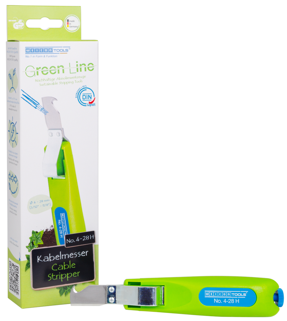 Kablo Soyucu No. 4-28 H Green Line | Sürdürülebilir kablo sıyırma aleti I kanca bıçak ve koruyucu kapak I çalışma aralığı 4 - 28 mm Ø