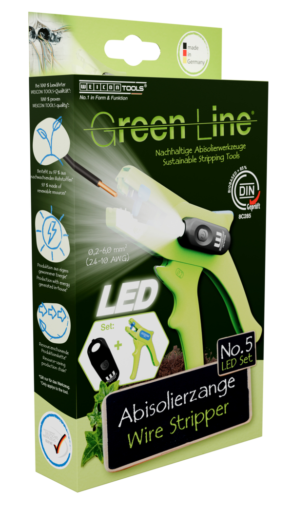 LED Lambalı Kablo Sıyırıcı No.5 Green Line Seti | Kablo sıyırıcı ve LED lamba içeren 2 parçalı set