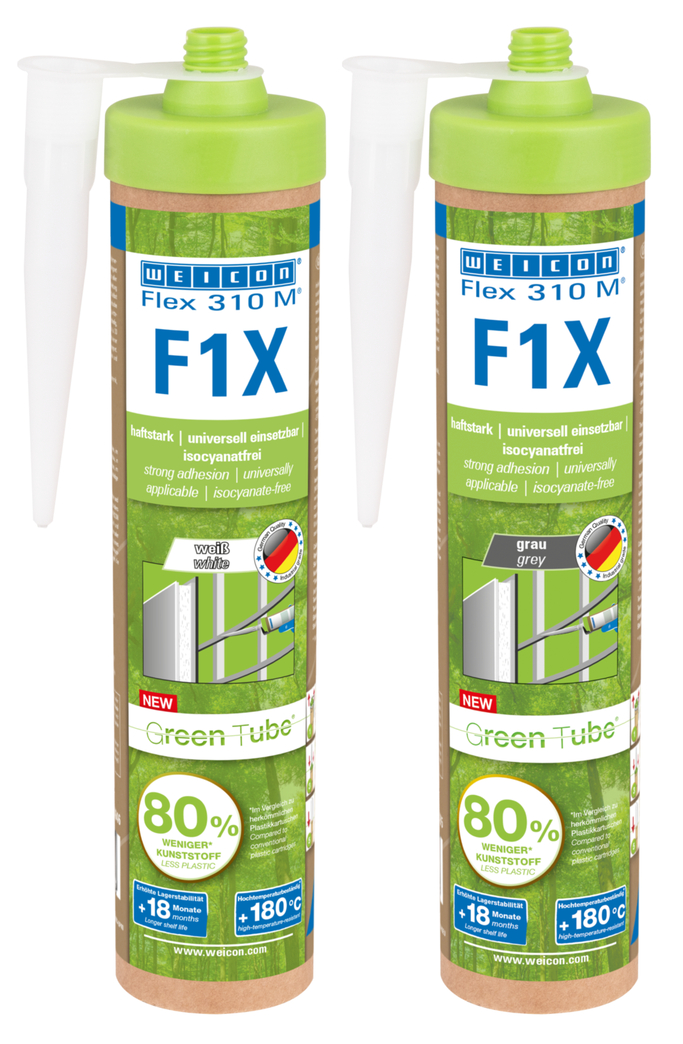WEICON Green Tube Flex 310 M F1X | MS polimer esaslı, çok yüksek ilk yapışma özelliğine sahip, 180°C'ye kadar sıcaklığa dayanıklı yapıştırıcı ve sızdırmazlık maddesi