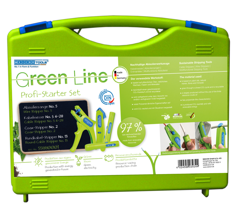 Profesyonel - Başlangıç Seti Green Line | Sürdürülebilir sıyırma aletleri I Ev kurulumları için 4 parçalı sıyırma seti