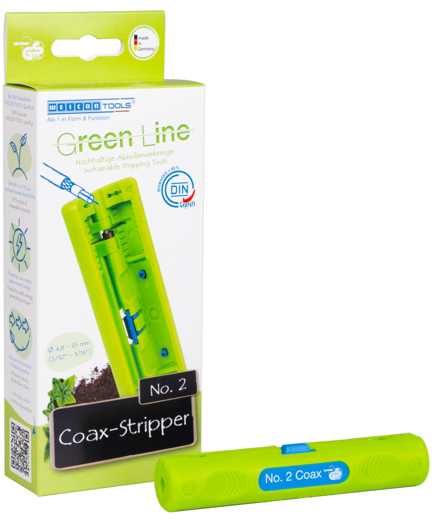Coax-Stripper No. 2 Green Line | Sustainable stripping tool I for skinning and stripping coaxial cables I working range 4,8 - 7,5 mm Ø