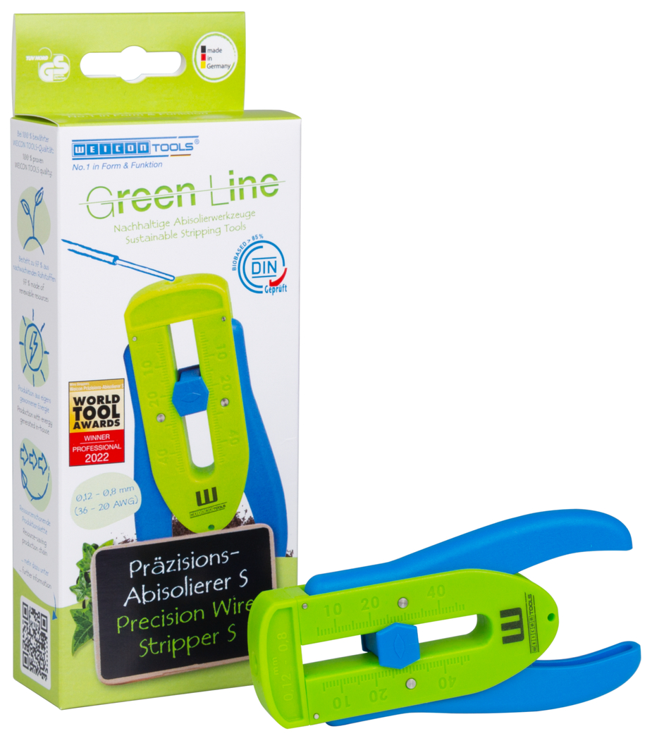 Hassas Sıyırıcı S Green Line | İnce iletkenler ve teller için sürdürülebilir sıyırma aleti I, 0,12 mm - 0,8 mm (36-20 AWG) sıyırma aralığı