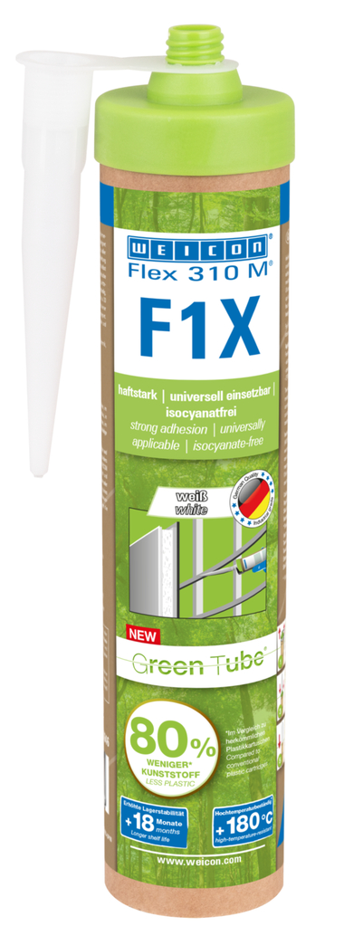WEICON Green Tube Flex 310 M F1X | MS polimer esaslı, çok yüksek ilk yapışma özelliğine sahip, 180°C'ye kadar sıcaklığa dayanıklı yapıştırıcı ve sızdırmazlık maddesi
