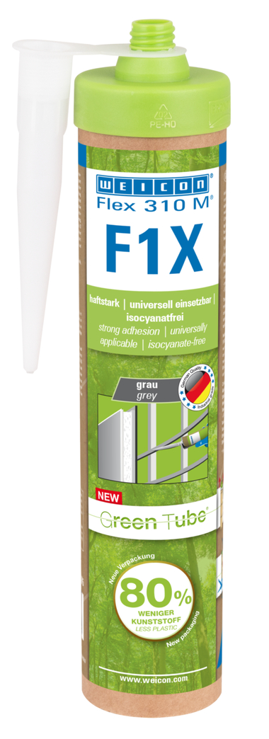 WEICON Green Tube Flex 310 M F1X | MS polimer esaslı, çok yüksek ilk yapışma özelliğine sahip, 180°C'ye kadar sıcaklığa dayanıklı yapıştırıcı ve sızdırmazlık maddesi
