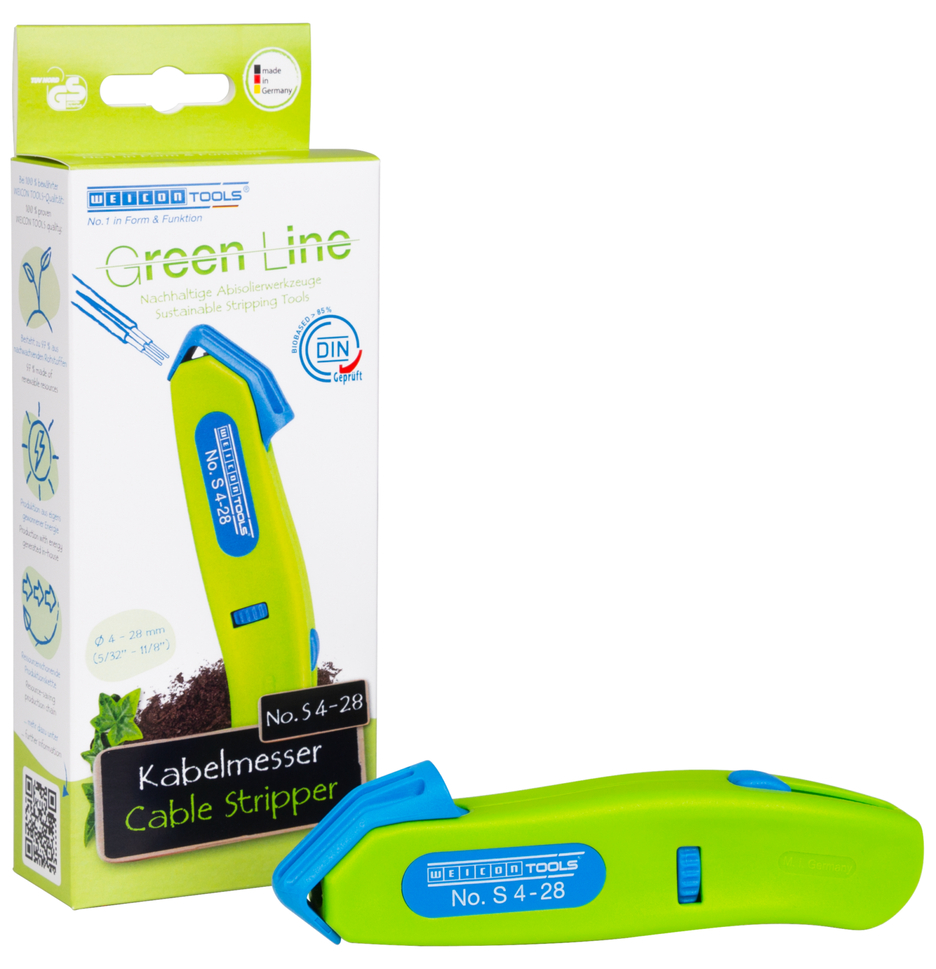 Kablo Soyucu No. S 4-28 Green Line | Sürdürülebilir sıyırma aleti, geri çekilebilir kanca bıçaklı, çalışma aralığı 4 - 28 mm Ø